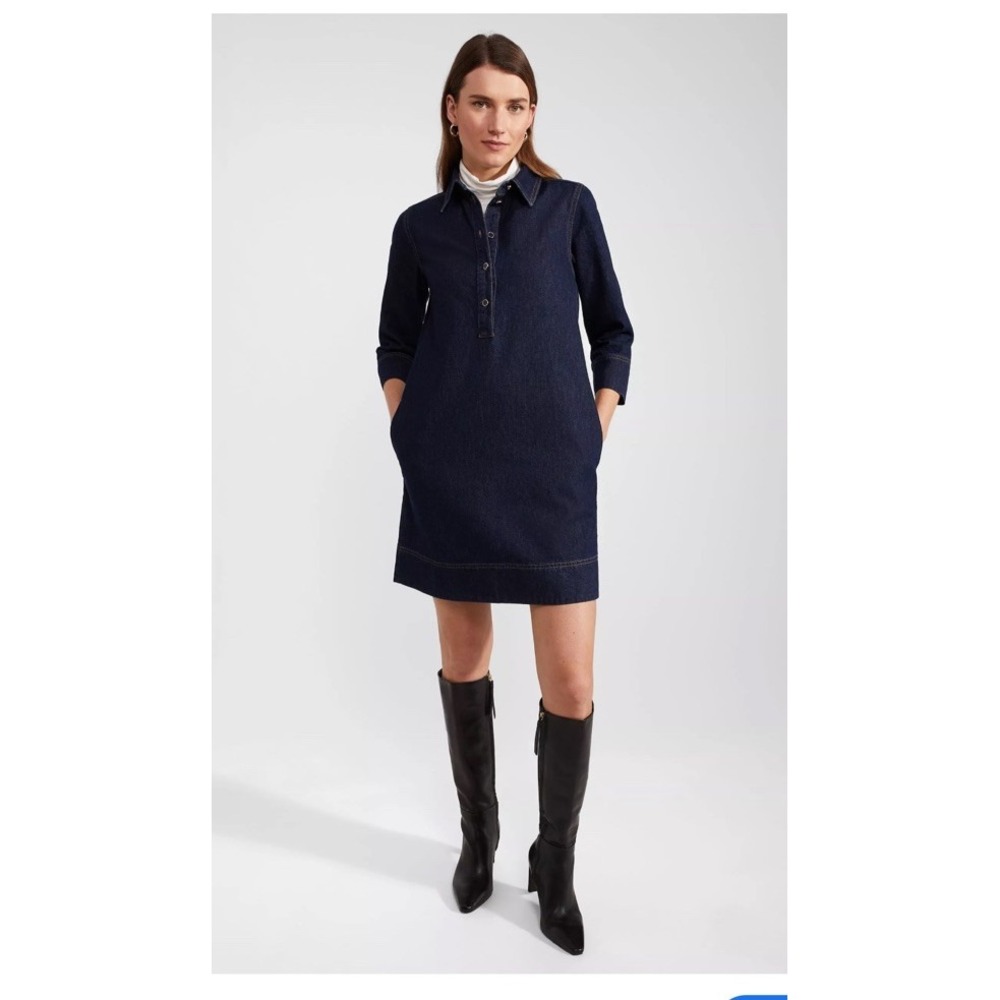 Hobbs London Taylor Long Sleeve Pockets Denim Shirt Dress Blue Size 8